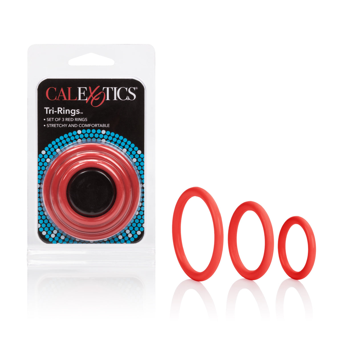 CalExotics Tri-Rings Red – Flexible Multi-Size Stamina Enhancer > Cock Ring > Sets