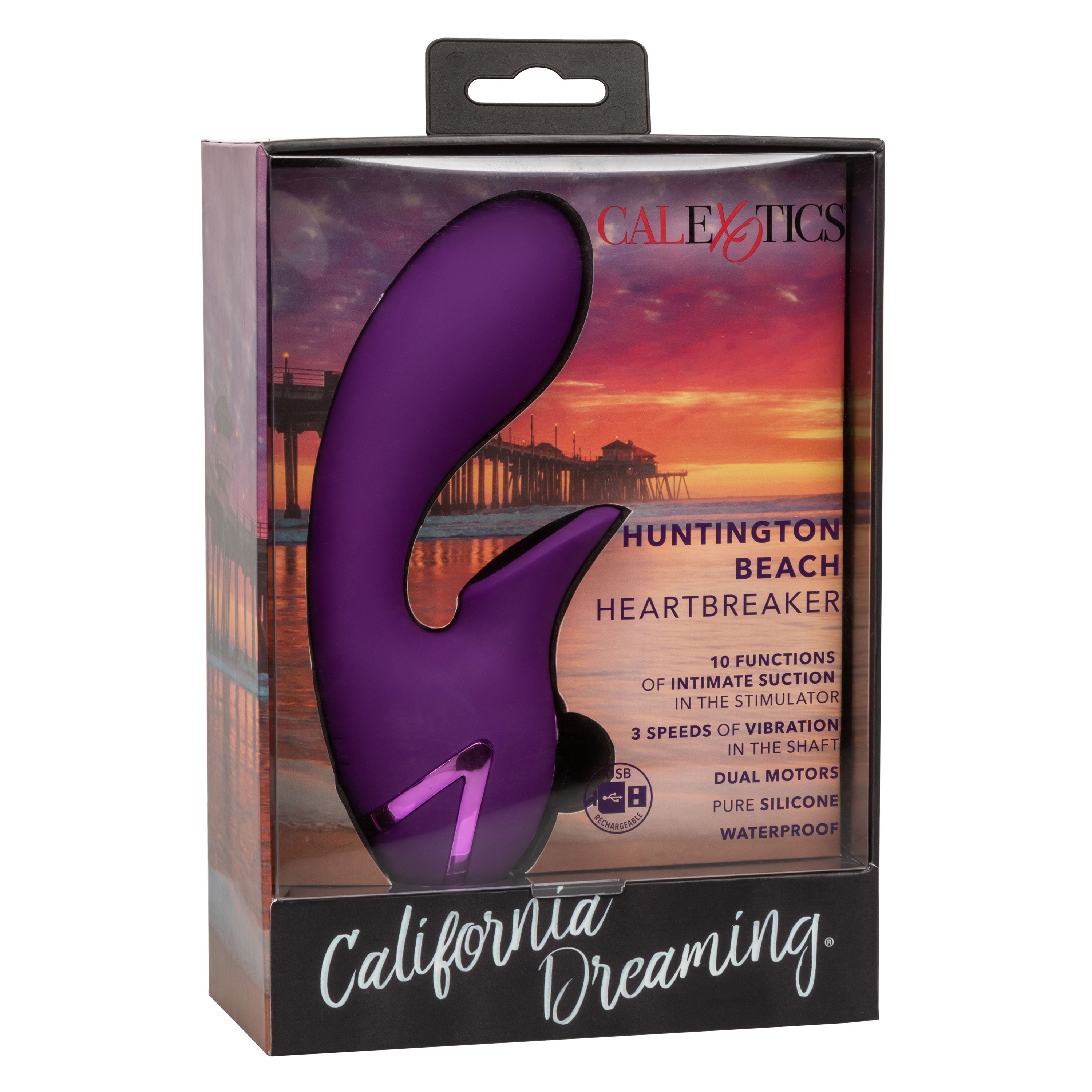 California Dreaming Huntington Beach Heartbreaker Purple Silicone Rechargeable Massager with Dual Motors and 10 Suction Functions STIMULATORS