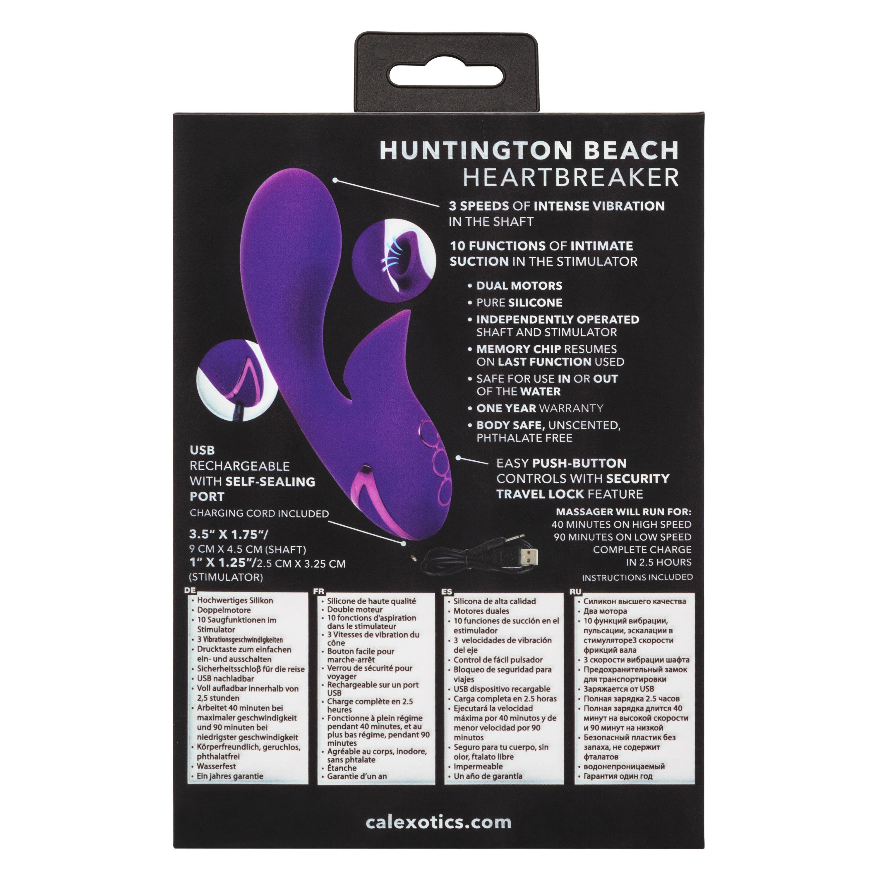 California Dreaming Huntington Beach Heartbreaker Purple Silicone Rechargeable Massager with Dual Motors and 10 Suction Functions STIMULATORS