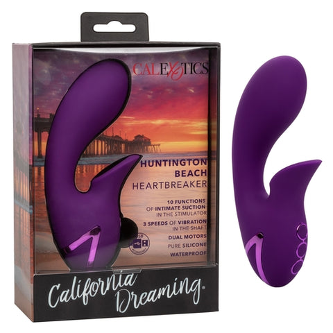 California Dreaming Huntington Beach Heartbreaker Purple Silicone Rechargeable Massager with Dual Motors and 10 Suction Functions STIMULATORS
