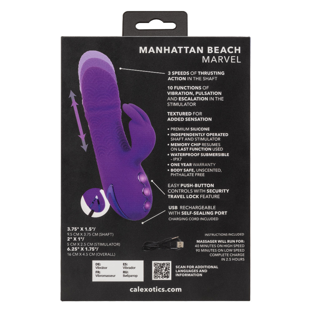 California Dreaming Manhattan Beach Marvel Purple Silicone Rabbit Vibrator with 10 Vibration Functions and 3 Thrusting Speeds Waterproof IPX7 Rechargeable VIBRATORS-RABBIT
