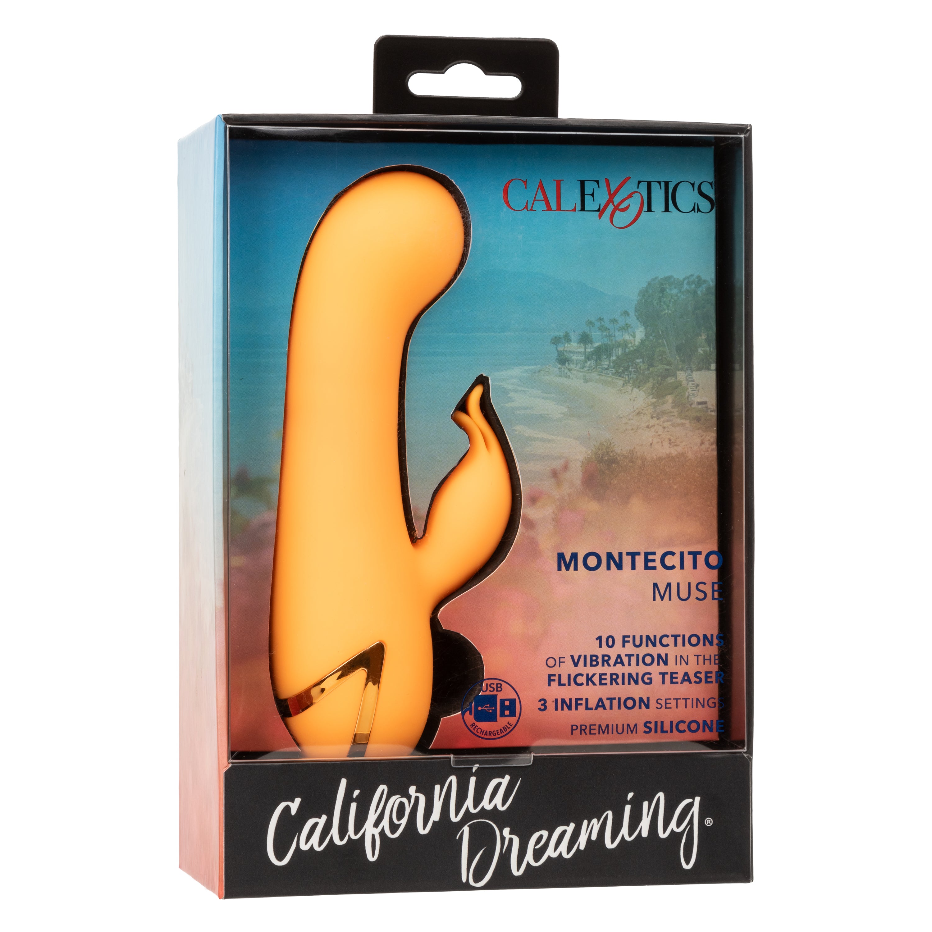 California Dreaming Montecito Muse Orange Silicone G-Spot Stimulator with 10 Vibration Functions and 3 Inflation Settings VIBRATORS-RABBIT