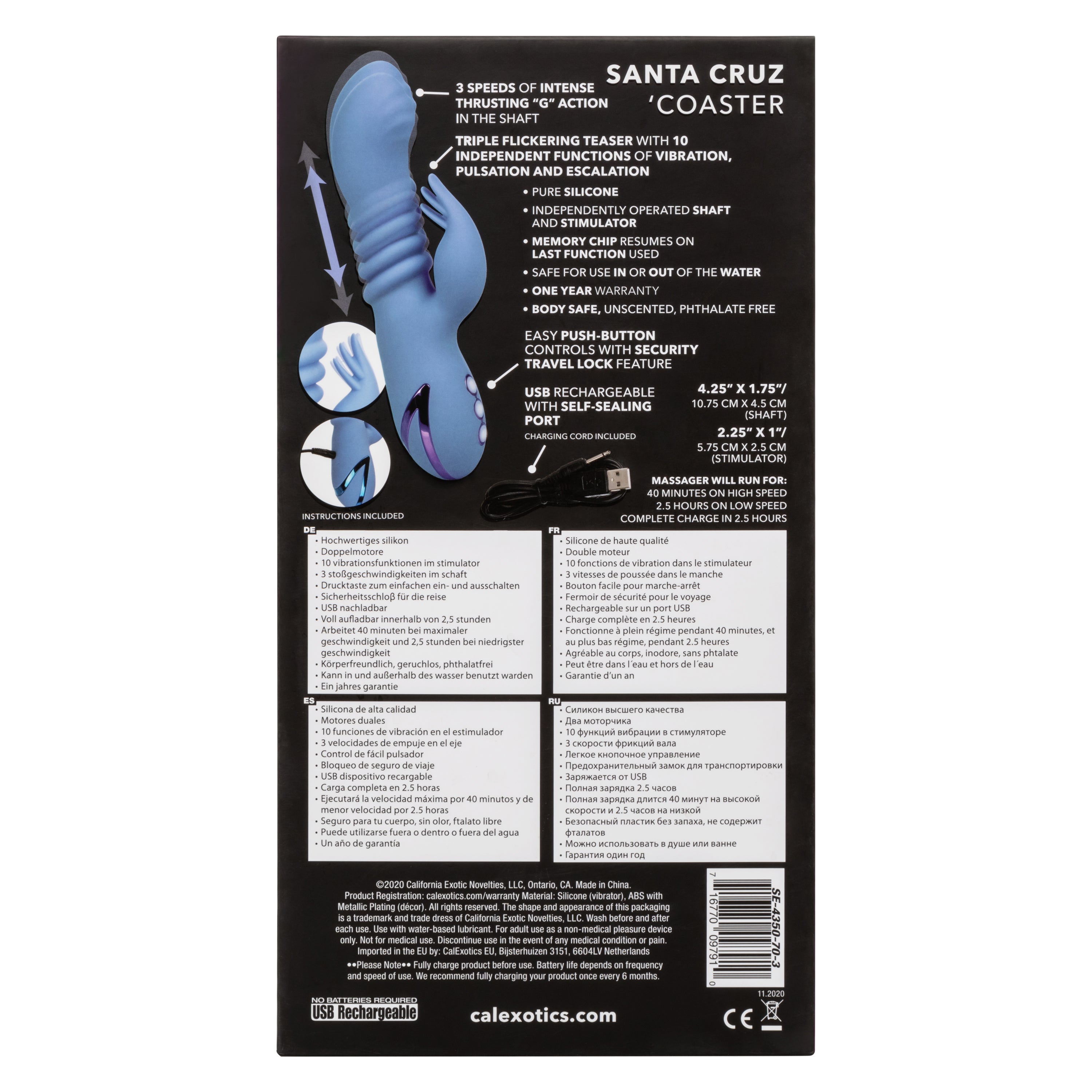 California Dreaming Santa Cruz Blue Coaster Massager with Triple Flickering Teaser and USB Rechargeable Waterproof Design VIBRATORS-RABBIT