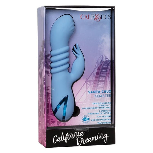 California Dreaming Santa Cruz Blue Coaster Massager with Triple Flickering Teaser and USB Rechargeable Waterproof Design VIBRATORS-RABBIT