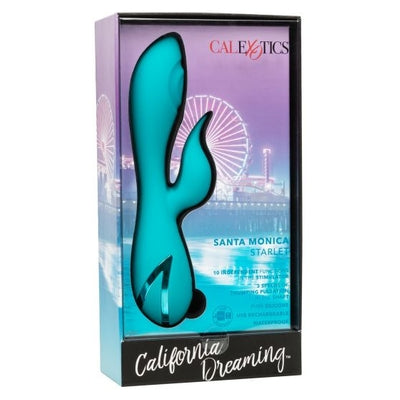 California Dreaming Santa Monica Starlet Teal Massager with 10 Vibration Functions and 3 Thumping Speeds, USB Rechargeable, Ergonomic G-Spot Design VIBRATORS-RABBIT