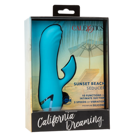 California Dreaming Sunset Beach Seducer Blue Silicone Dual Stimulator with 3 Vibration Speeds and 10 Suction Functions VIBRATORS-RABBIT
