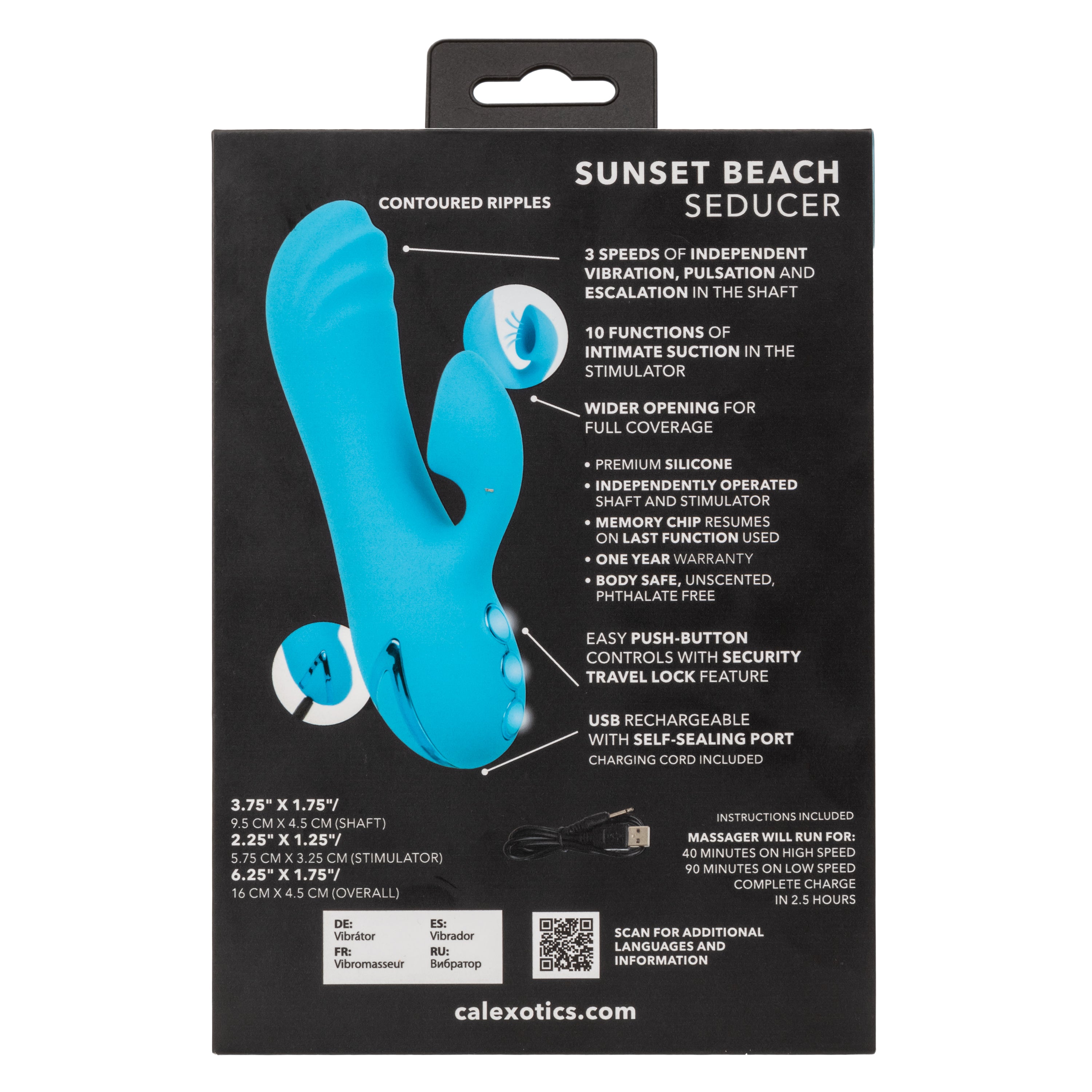 California Dreaming Sunset Beach Seducer Blue Silicone Dual Stimulator with 3 Vibration Speeds and 10 Suction Functions VIBRATORS-RABBIT