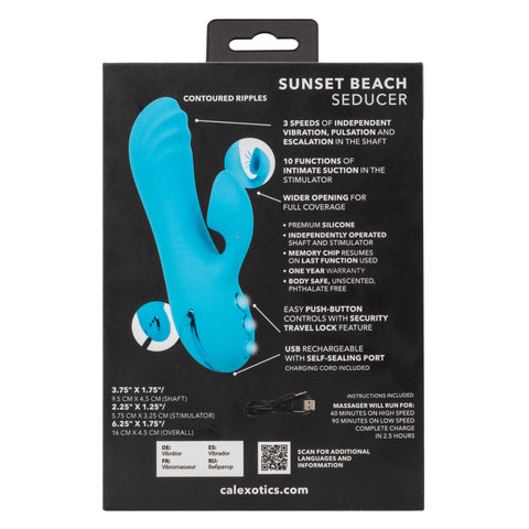 California Dreaming Sunset Beach Seducer Blue Silicone Dual Stimulator with 3 Vibration Speeds and 10 Suction Functions VIBRATORS-RABBIT