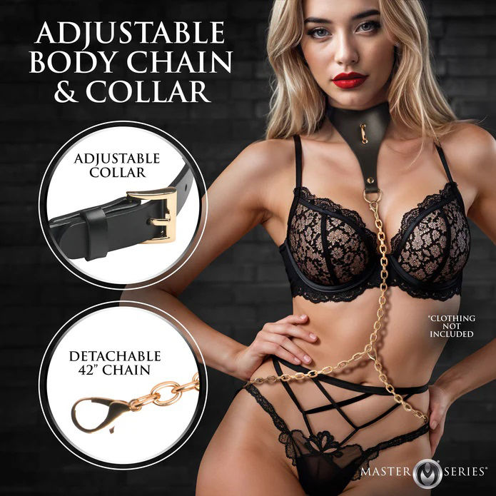 Captivate Vegan Leather Bondage Collar with Body Chain Black > Clothes > Womens Leather