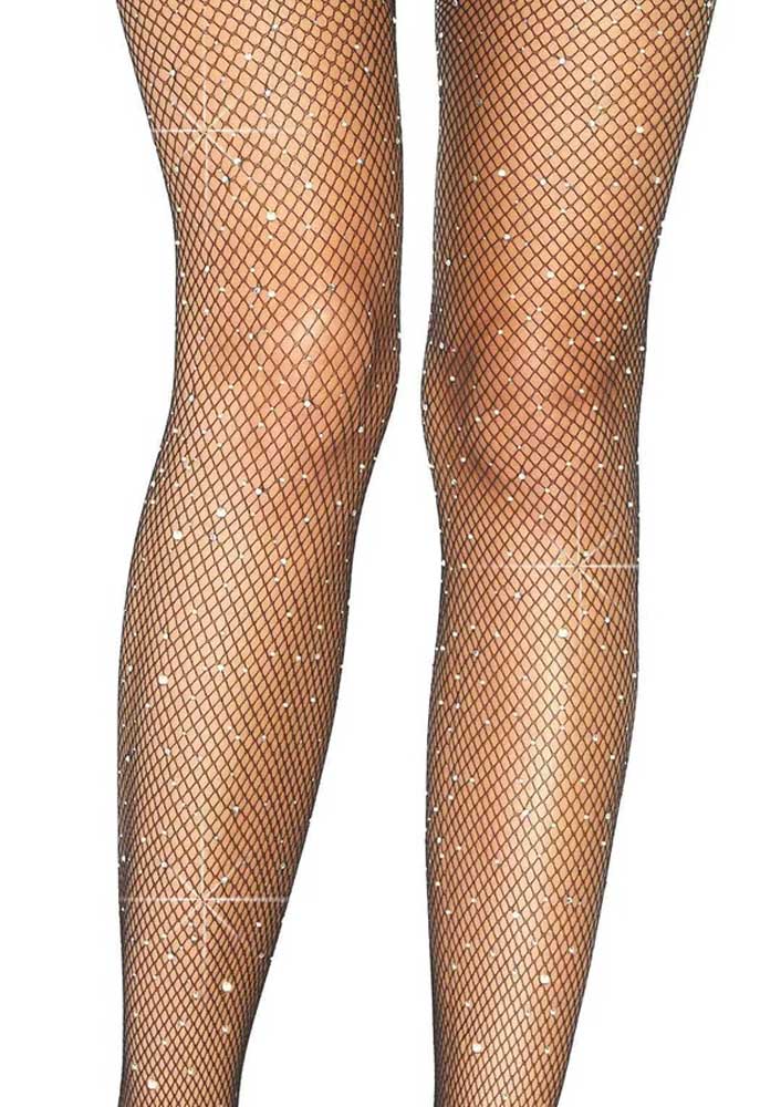 Casey Rhinestone Fishnet Suspender Pantyhose Black One Size > Clothes > Hosiery > Garterbelt Sets