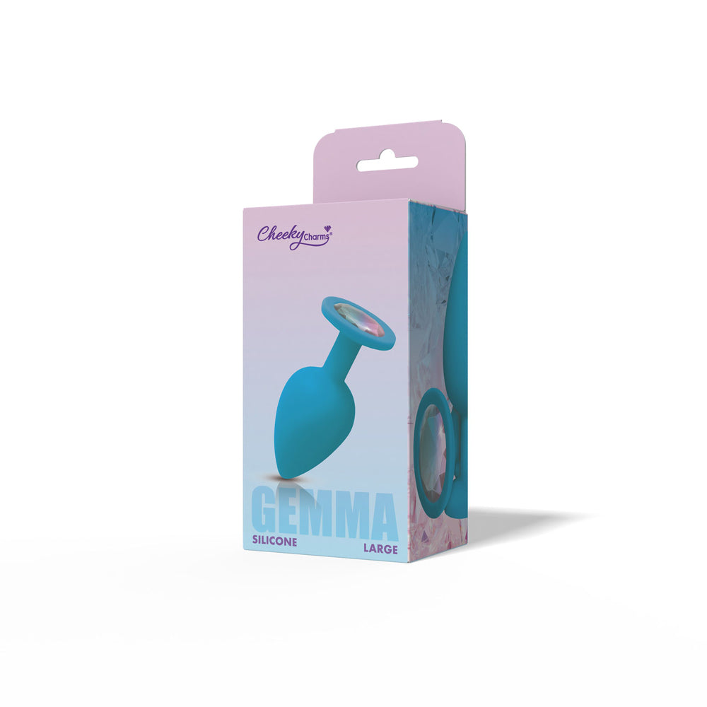 Gemma 3.76 Inch Cheeky Charms Clear Iridescent Teal Silicone Large – Vibrant Tapered Butt Plug 0 > Anal Range > Jewel Butt Plugs