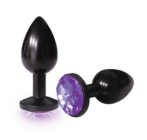 The Silver Starter Anodised 7.1 cm Butt Plug with Violet Jewel Purple|Black > Anal Range > Jewel Butt Plugs