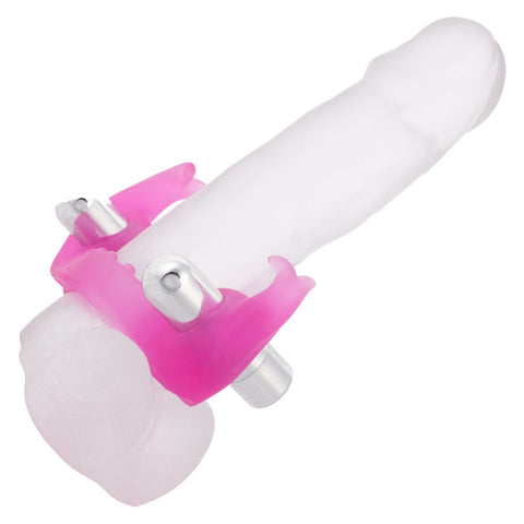Silicone Triple Orgasm Erection Enhancer Pink Rechargeable Vibrator Cock Rings Vibrating