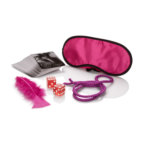 50 Ways to Tease Your Lover Game with Purple Rope, Pink Eye Mask, Feather, Dice, and Cards for Couples Games