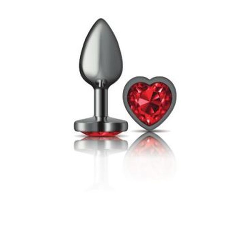 Cheeky Charms Gunmetal Butt Plug with Heart Red Jewel Small (6.78cm) > Anal Range > Jewel Butt Plugs
