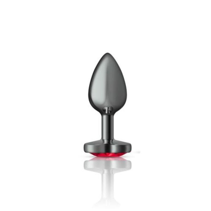 Cheeky Charms Gunmetal Butt Plug with Heart Red Jewel Small (6.78cm) > Anal Range > Jewel Butt Plugs