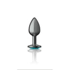 Cheeky Charms Gunmetal Round Butt Plug With Teal Jewel Small (6.78cm) > Anal Range > Jewel Butt Plugs
