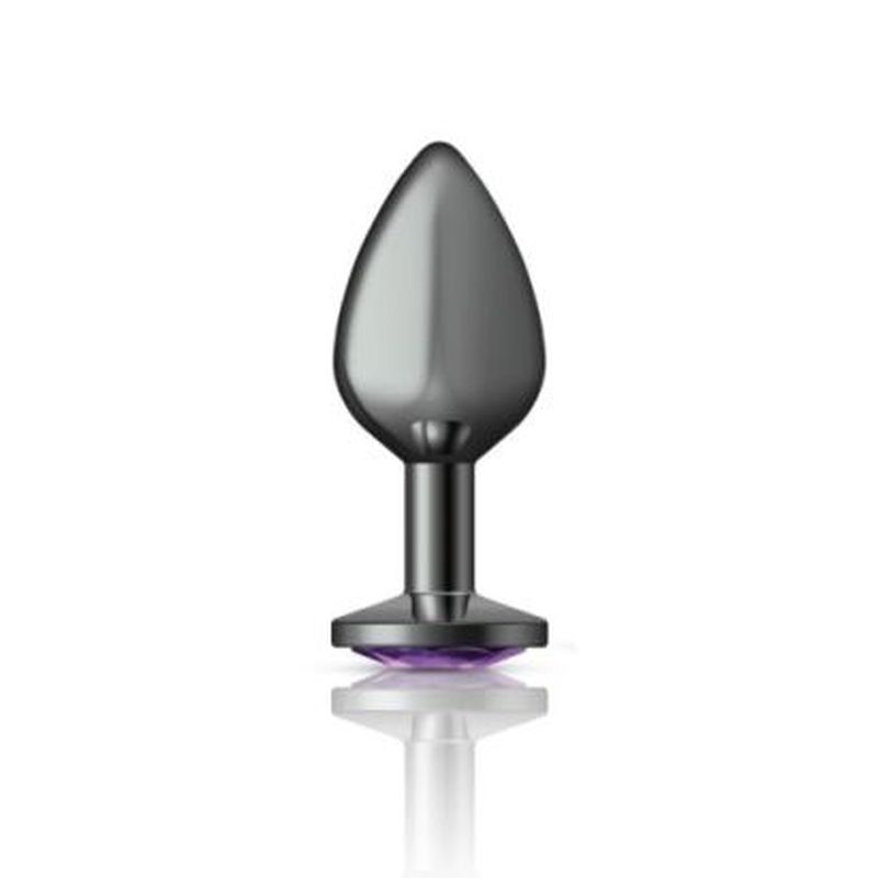 Cheeky Charms Gunmetal Round Butt Plug with Purple Jewel Medium > Anal Range > Jewel Butt Plugs