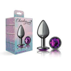 Cheeky Charms Gunmetal Round Butt Plug with Purple Jewel Medium > Anal Range > Jewel Butt Plugs