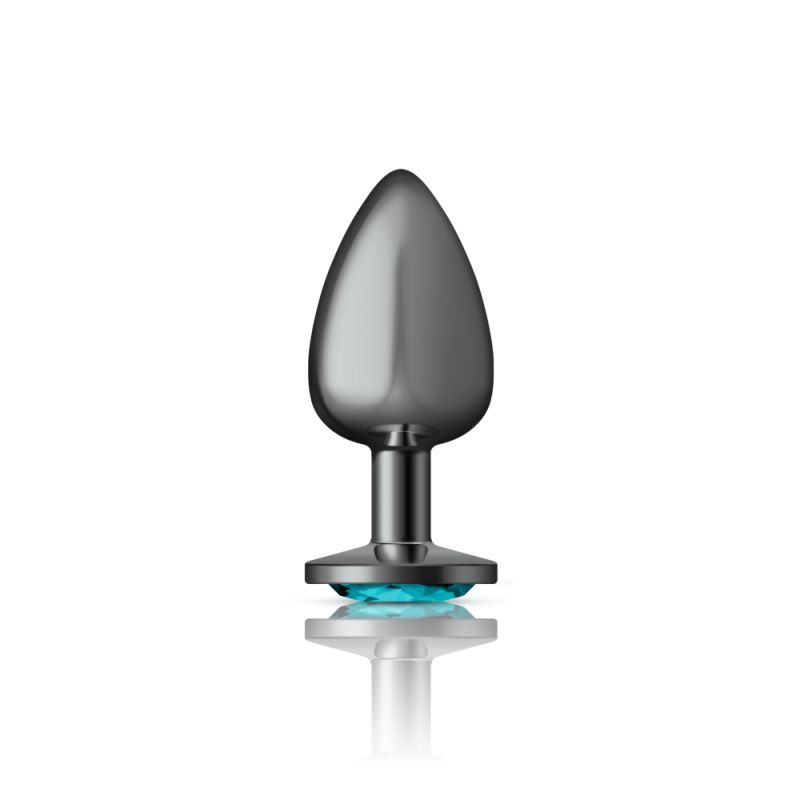 Cheeky Charms Gunmetal Round Butt Plug with Teal Jewel Large (9.12cm) > Anal Range > Jewel Butt Plugs