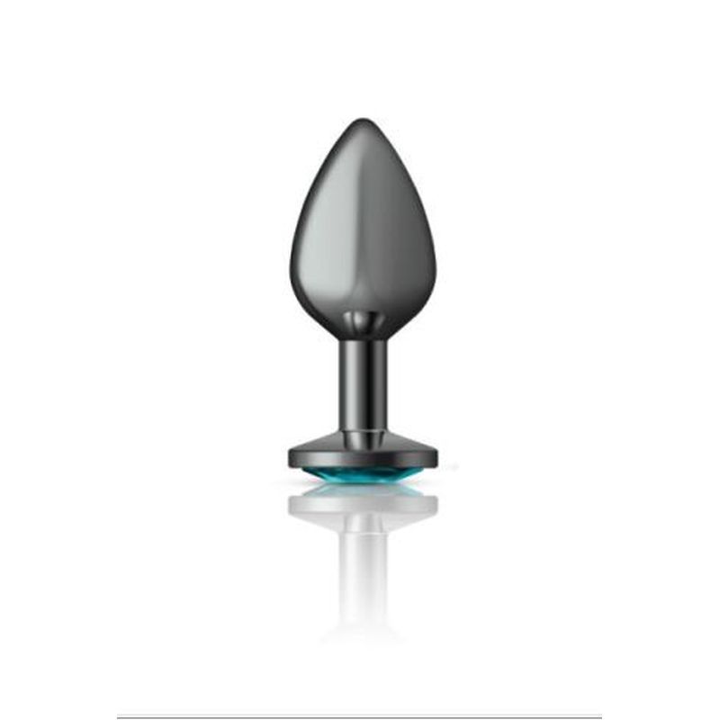 Cheeky Charms Gunmetal Round Butt Plug with Teal Jewel Medium (8.03cm) > Anal Range > Jewel Butt Plugs
