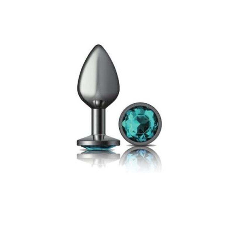 Cheeky Charms Gunmetal Round Butt Plug with Teal Jewel Medium (8.03cm) > Anal Range > Jewel Butt Plugs