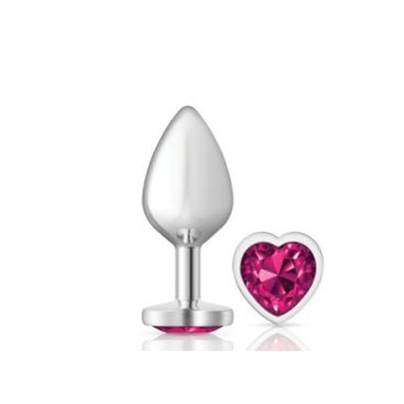 Cheeky Charms Silver Metal Butt Plug with Heart Pink Jewel Medium (8.03cm) > Anal Range > Jewel Butt Plugs