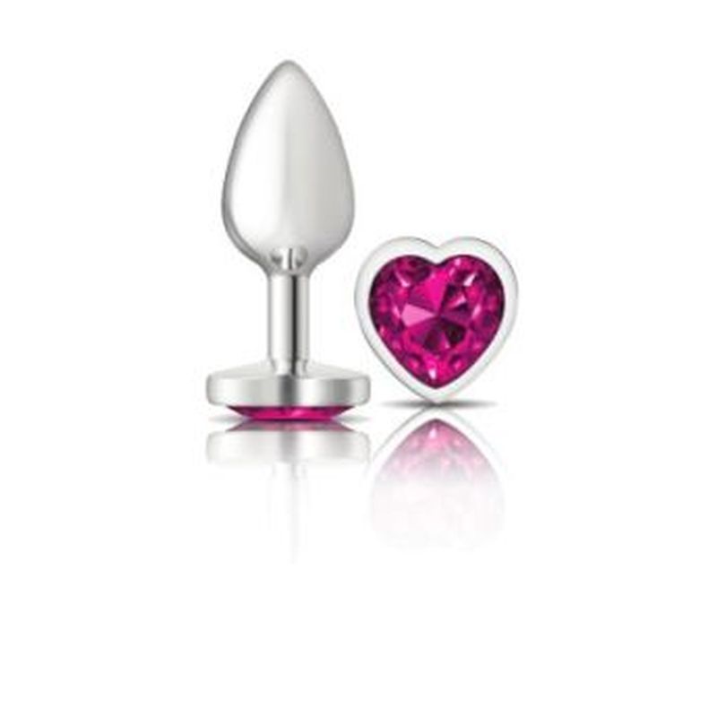 Cheeky Charms Silver Metal Butt Plug with Heart Pink Jewel Small (6.78cm) > Anal Range > Jewel Butt Plugs