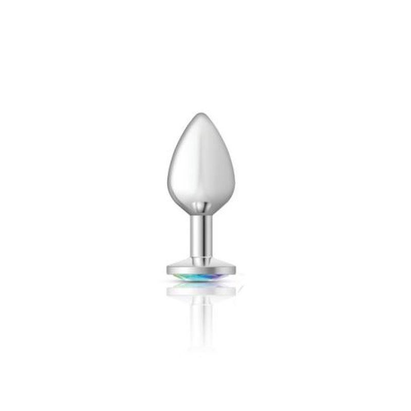 Cheeky Charms Silver Round Butt Plug with Clear Iridescent Jewel Medium (8.03cm) > Anal Range > Jewel Butt Plugs