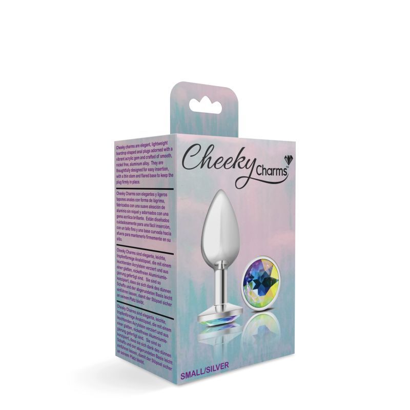 Cheeky Charms Silver Round Butt Plug with Clear Iridescent Jewel Small (6.78cm) > Anal Range > Jewel Butt Plugs