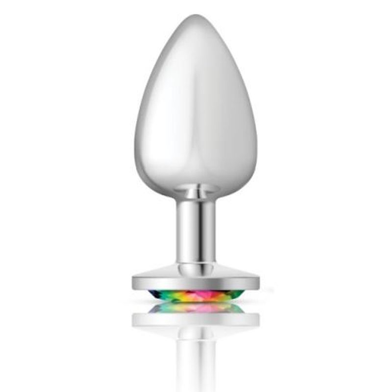 Cheeky Charms Silver Round Butt Plug with Rainbow Jewel Large > Anal Range > Jewel Butt Plugs