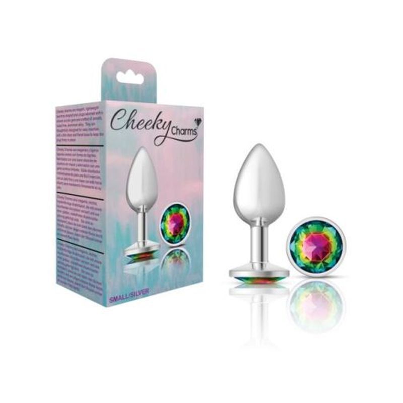 Cheeky Charms Silver Round Butt Plug with Rainbow Jewel Small (6.78cm) > Anal Range > Jewel Butt Plugs