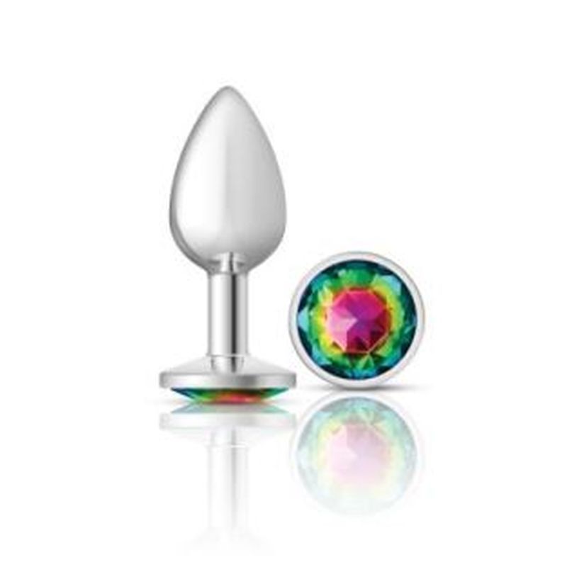Cheeky Charms Silver Round Butt Plug with Rainbow Jewel Small (6.78cm) > Anal Range > Jewel Butt Plugs