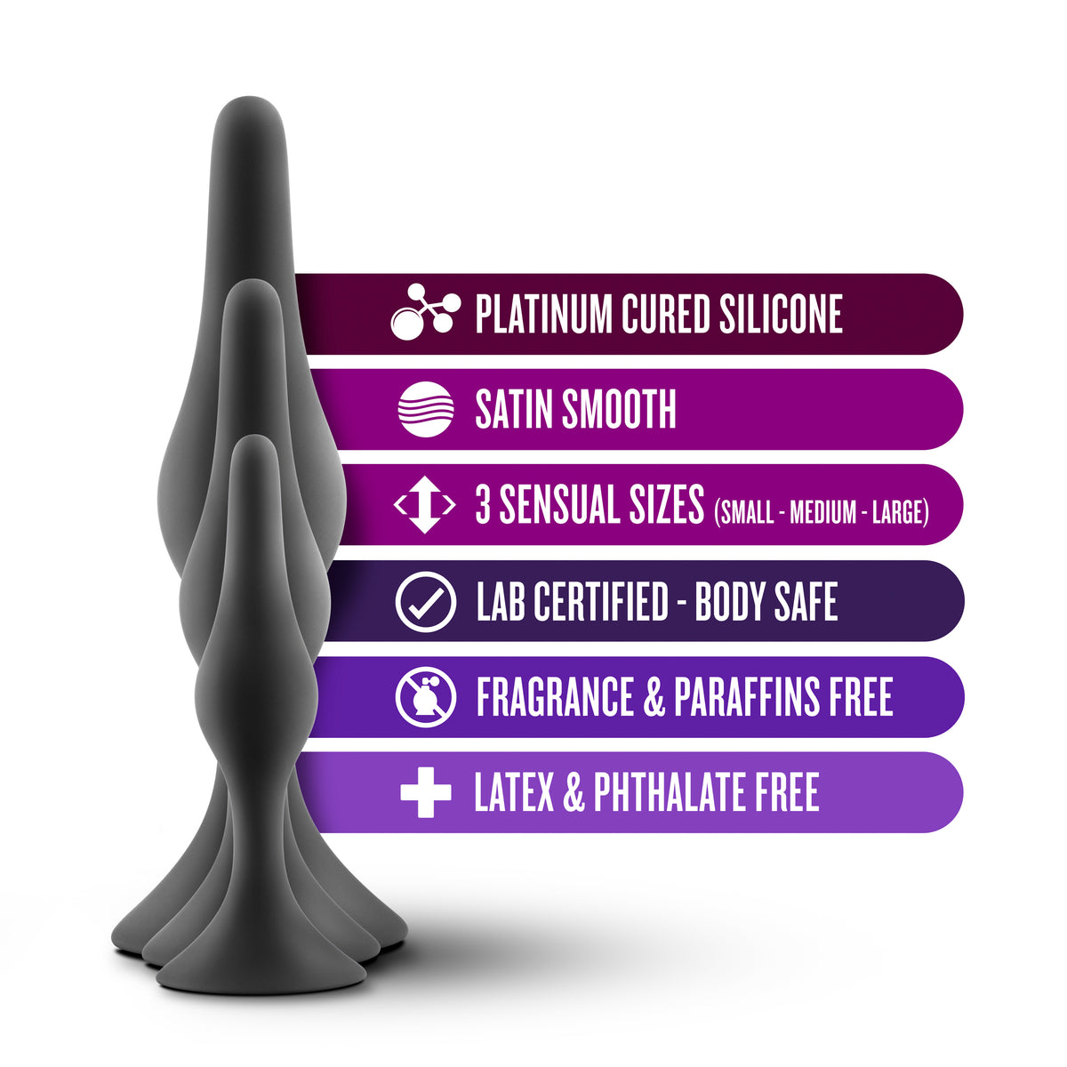 Luxe Beginner Plug Kit (Black) – Three Graduated Sizes Anal Plug Set > Anal Range > Butt Plug Kits
