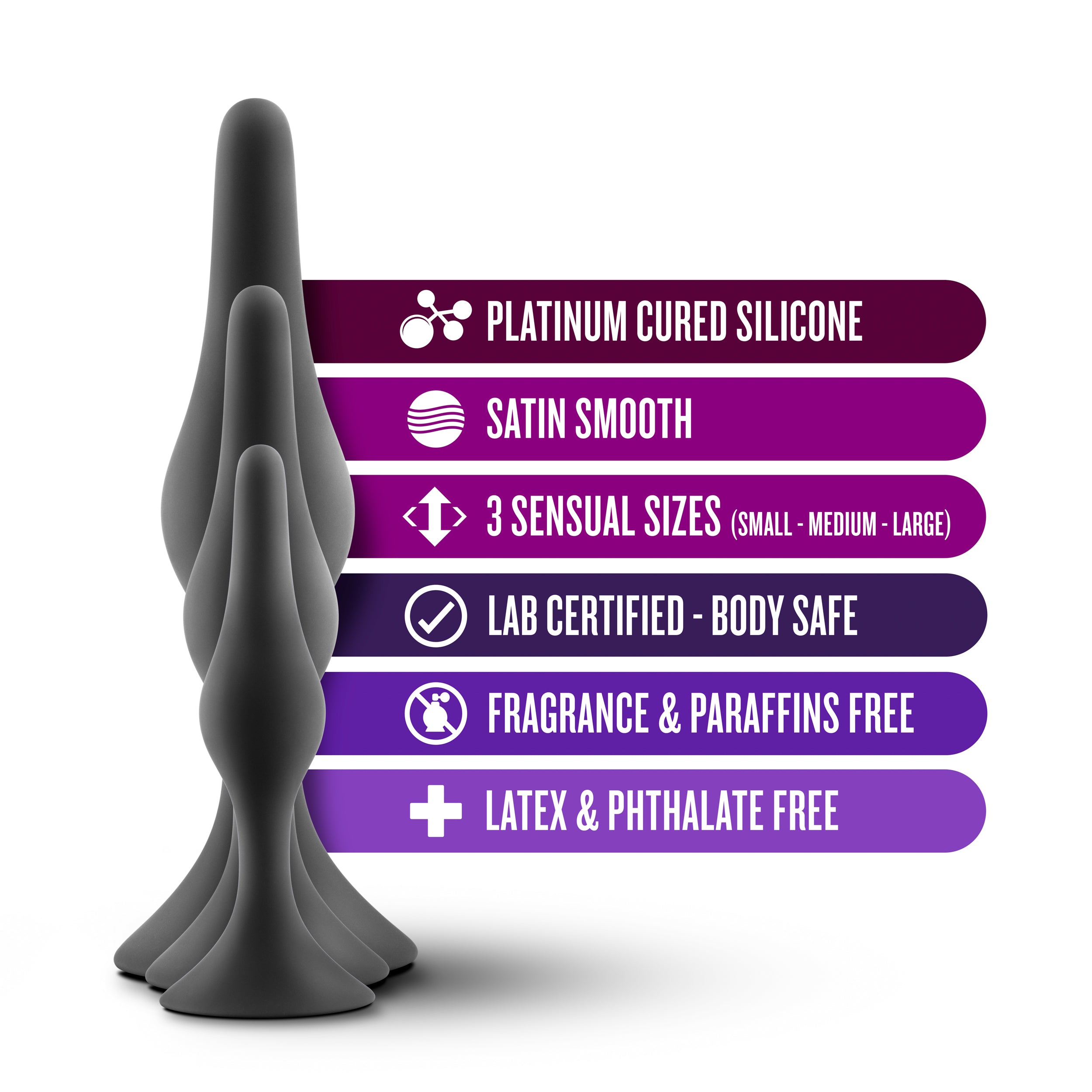 Luxe Beginner Plug Kit (Black) – Three Graduated Sizes Anal Plug Set > Anal Range > Butt Plug Kits
