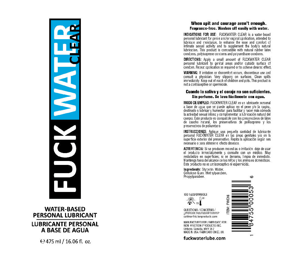 Clear Water-Based Lubricant 16oz – Fragrance-Free Smooth Glide Intimate Lubricant > Lube > Water Based