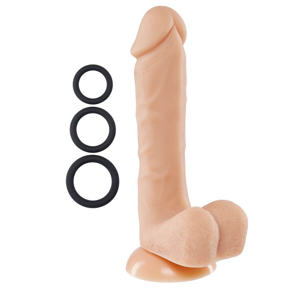 Cloud 9 Premium Silicone 8 Inch Dong with Three Cock Rings Dongs Realistic