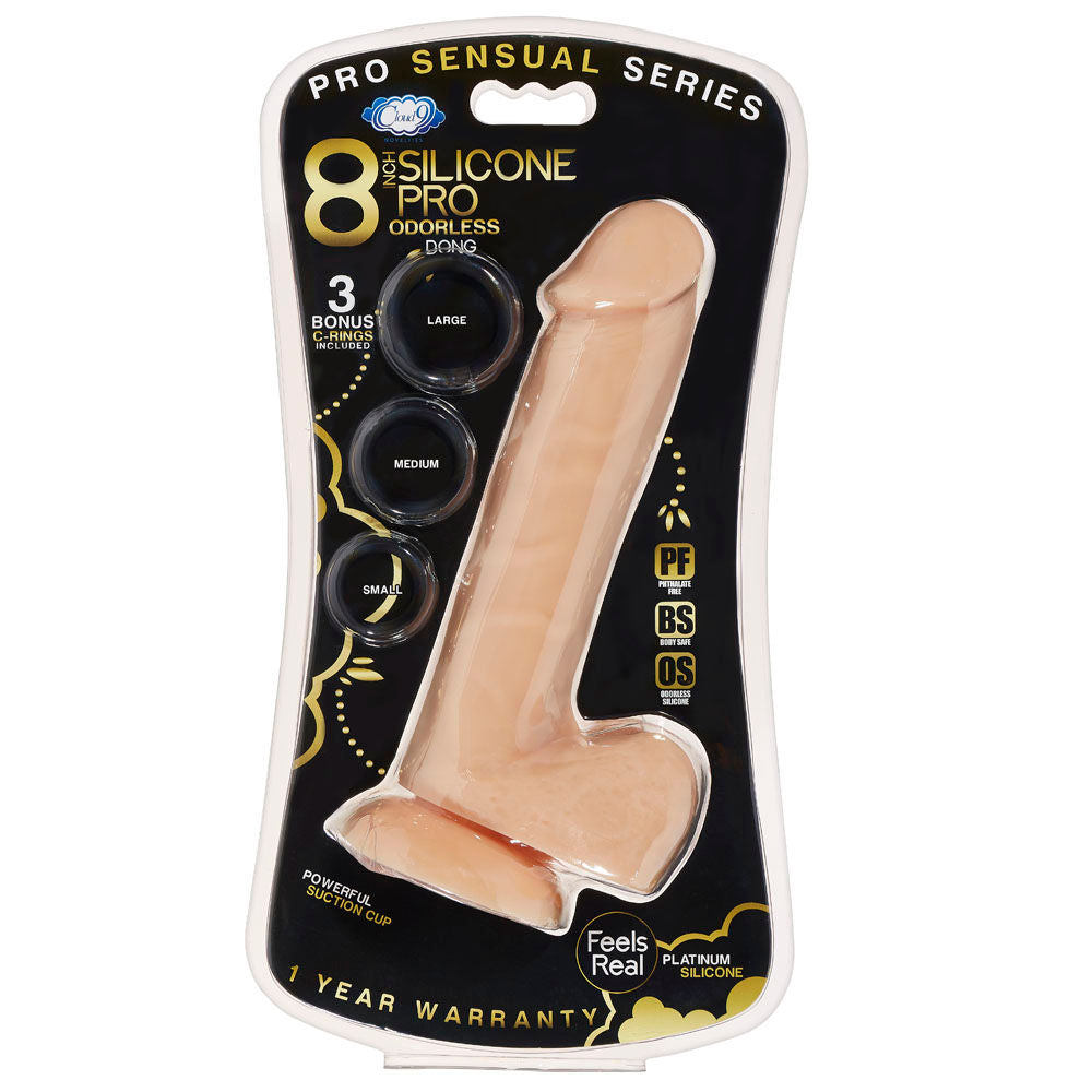 Cloud 9 Premium Silicone 8 Inch Dong with Three Cock Rings Dongs Realistic