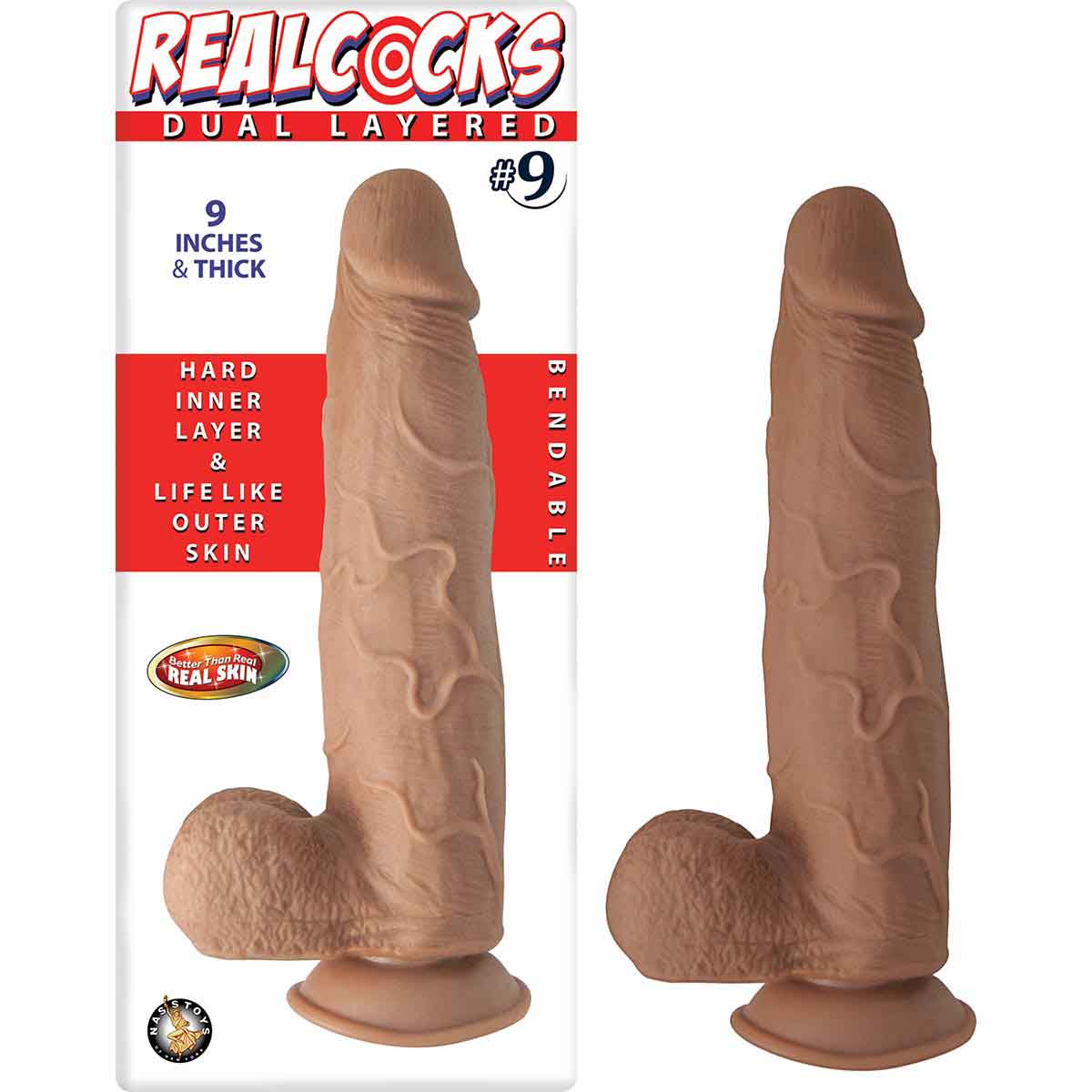 Realistic Dual Layered Bendable Dildo with Testicles Brown Dongs Realistic