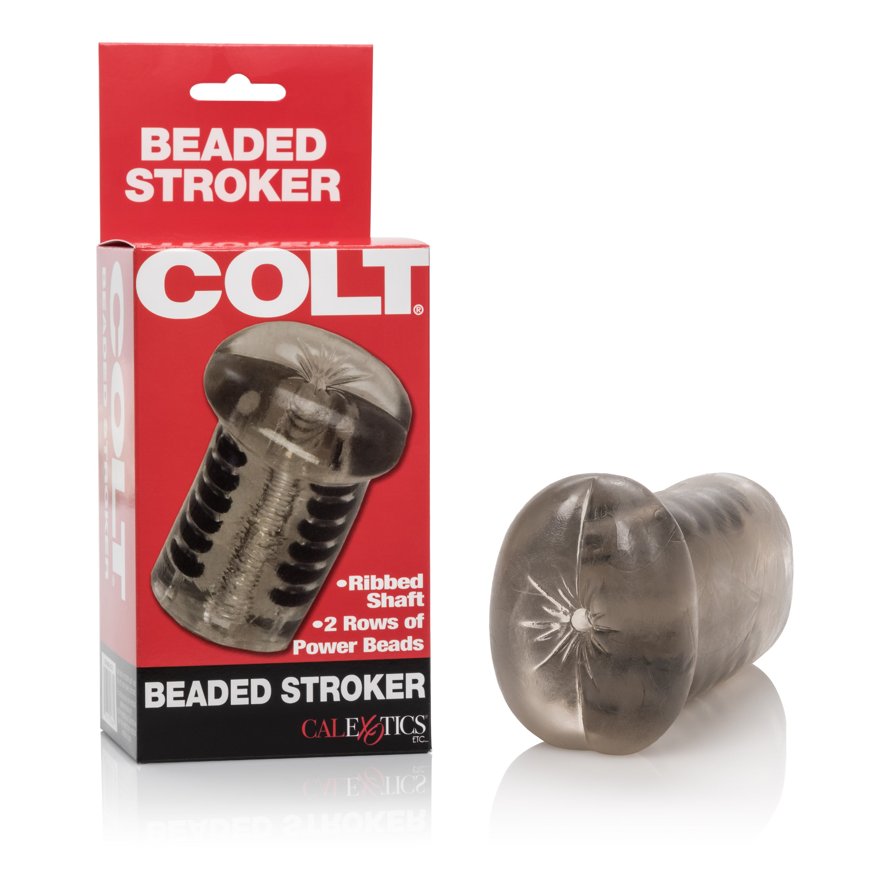 Colt Beaded Stroker Ribbed Shaft Masturbator with Superior Suction and Two Rows of Power Beads in Transparent Black Strokers - Manual