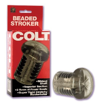 Colt Beaded Stroker Ribbed Shaft Masturbator with Superior Suction and Two Rows of Power Beads in Transparent Black Strokers - Manual