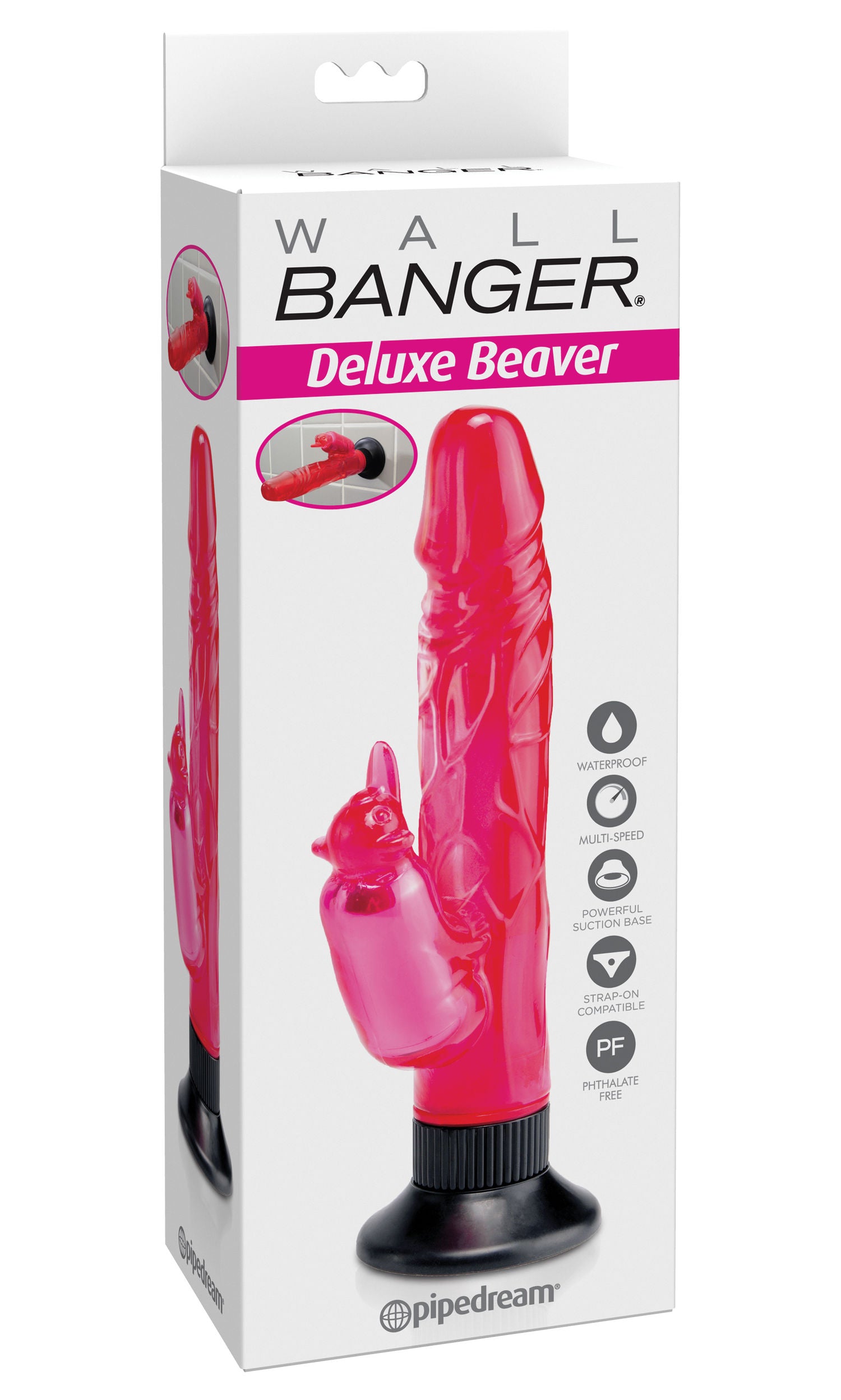 Waterproof Deluxe Beaver Suction Dildo with Clitoral Stimulator Pink VIBRATORS-RABBIT-MULTI