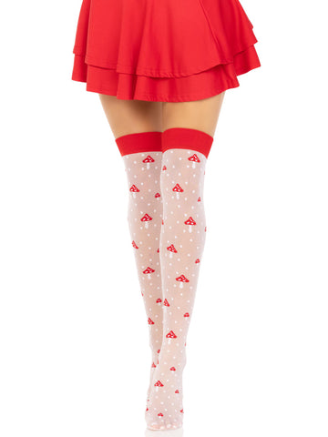 Leg Avenue Polka Dot Sheer Mushroom Thigh High Stockings Hosiery