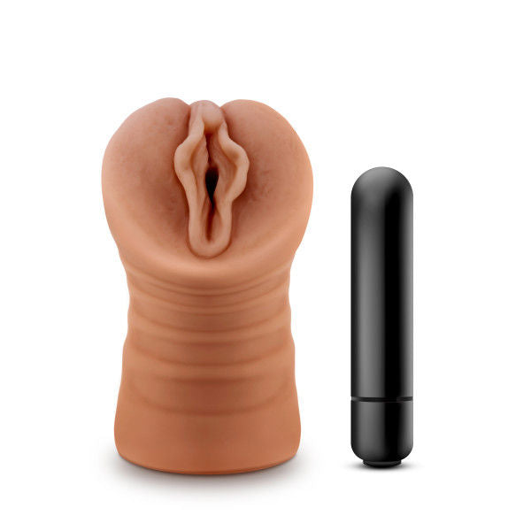 M for Men Sofia Mocha Vibrating Male Masturbation Sleeve Strokers - Manual
