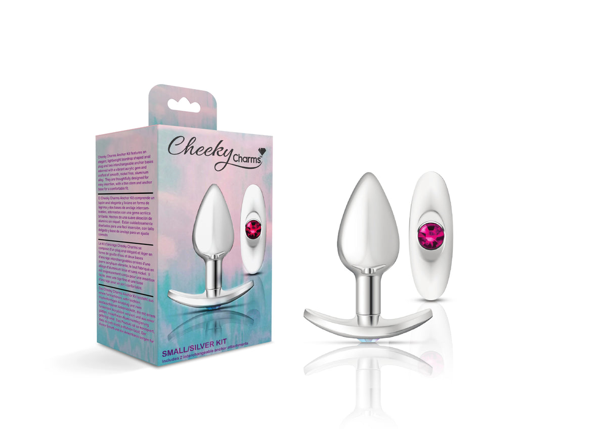 Cheeky Charms Silver Anchor Butt Plug with Clear and Pink Jewel (2.57 inch) > Anal Range > Jewel Butt Plugs
