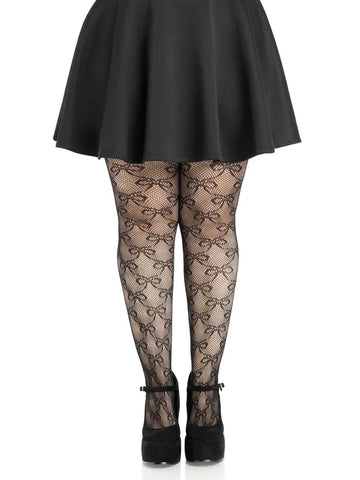 Plus Bow Net Tights – Plus Size Nylon Spandex Tights Black 1X-2X > Clothes > Hosiery