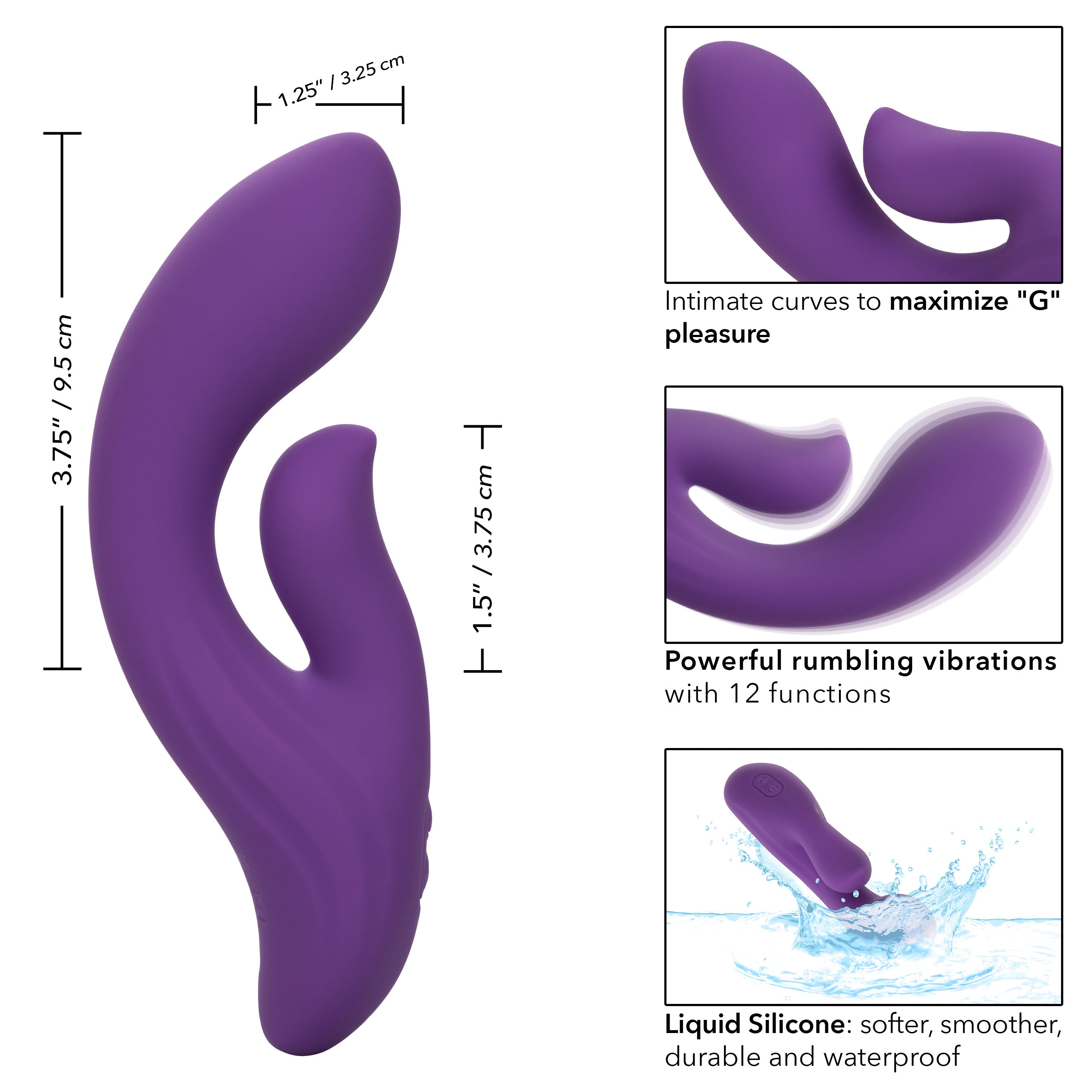 Stella Liquid Silicone Dual Pleaser Purple with 12 Vibration Functions and USB Rechargeable VIBRATORS-RABBIT
