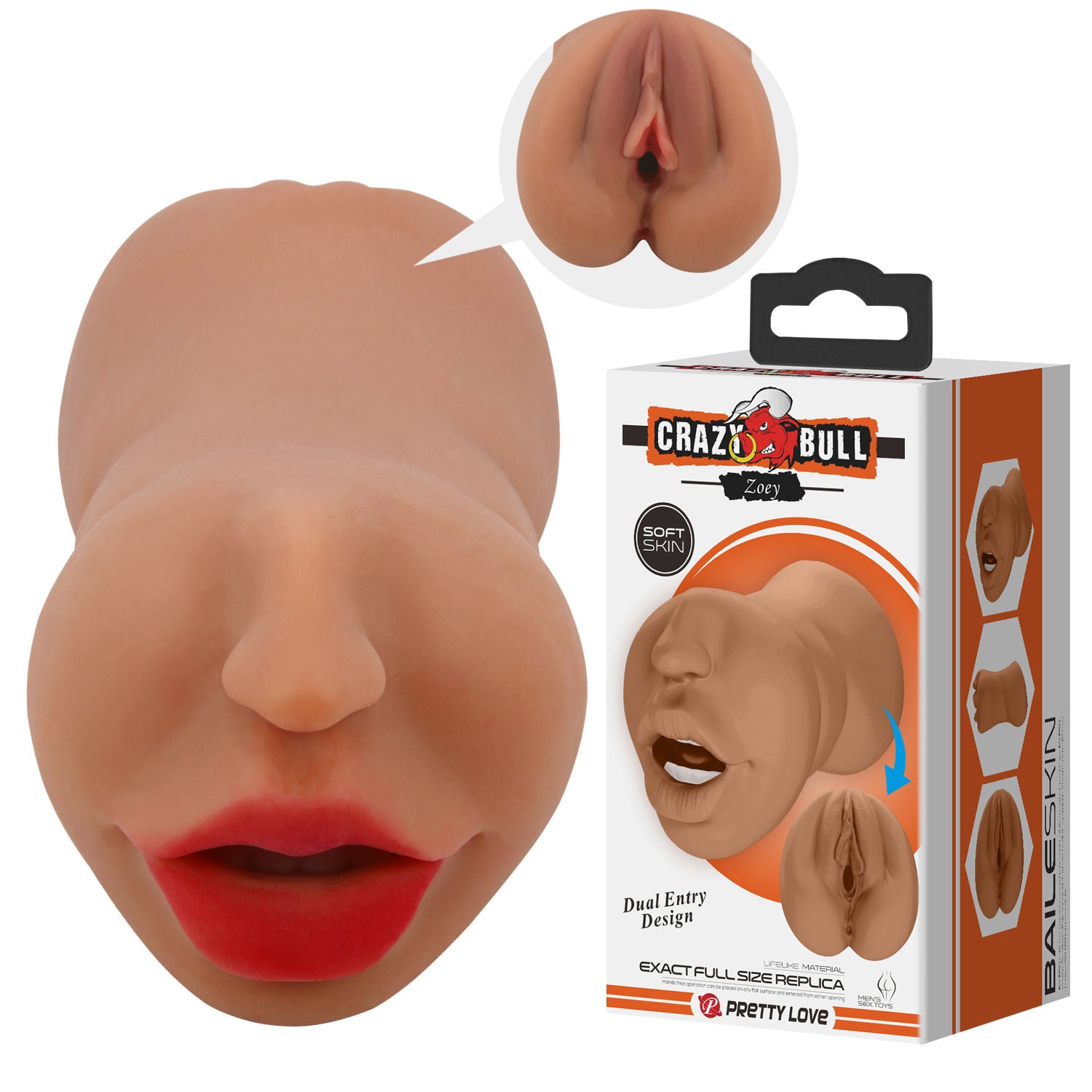 Zoey Realistic Mouth Masturbator Sleeve Brown for Men Strokers - Manual