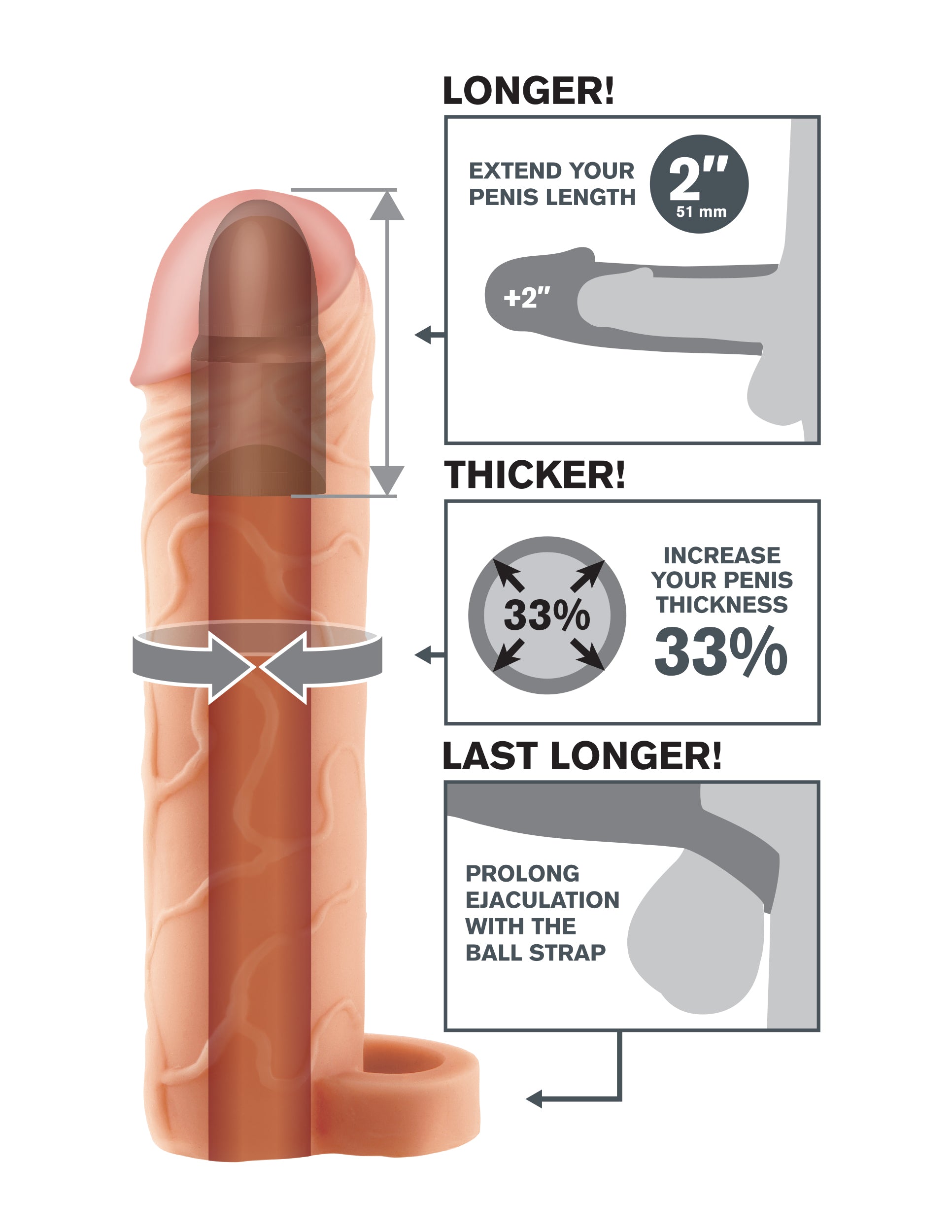 Fantasy X-Tension Perfect 2 Inch Extension with Ball Strap – Fanta Flesh Shaft Extension