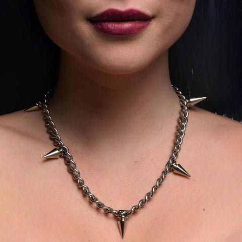 Silver Punk Spiked Necklace Stainless Steel Edgy Jewelry Accessory Body Jewelry (Non Piercing)